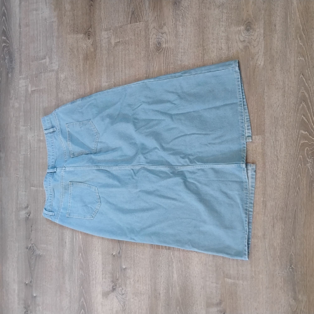 SHEIN Light Wash Denim Midi Skirt - Front Slit - Size 1XL